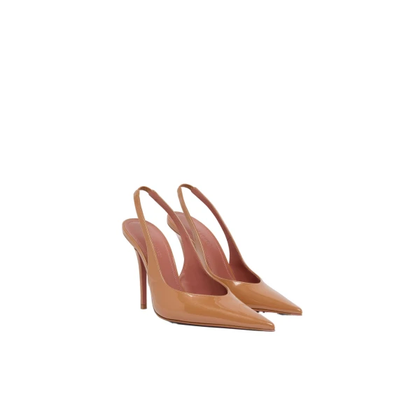 Amina Muaddi Anok Sling 105 in Latte Pearly Patent, view 4
