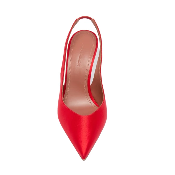 Amina Muaddi Anok Sling 105 in Red Satin, view 2