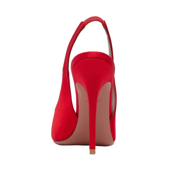 Amina Muaddi Anok Sling 105 in Red Satin, view 3