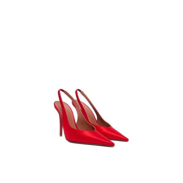 Amina Muaddi Anok Sling 105 in Red Satin, view 4