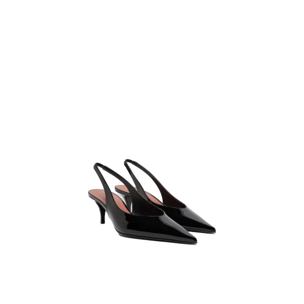 Amina Muaddi Anok Sling 55 in Black Patent, view 4