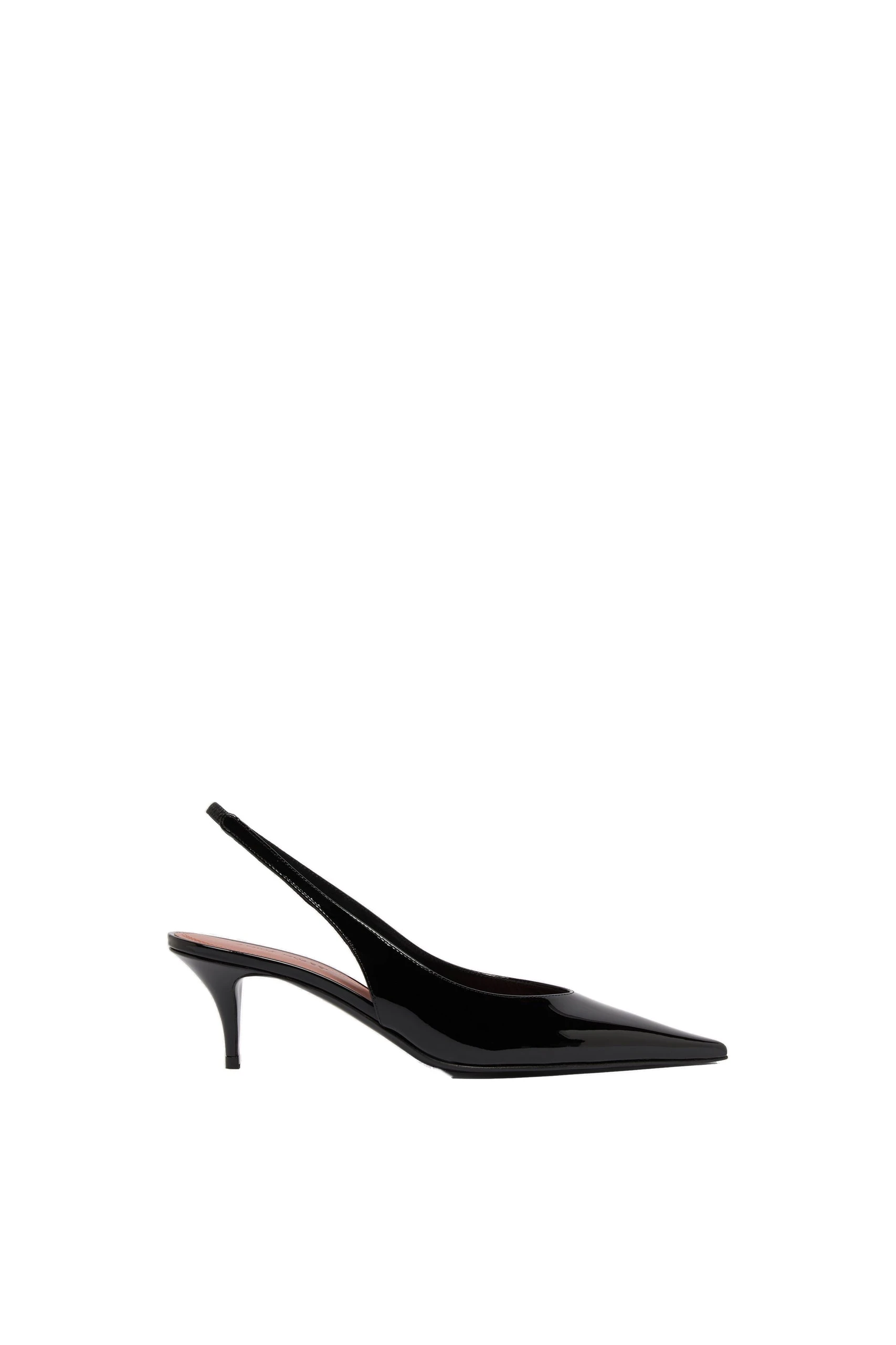 Amina Muaddi Anok Sling 55 in Black Patent | Luxury Shoes Amina Muaddi Anok Sling 55 in Black Patent
