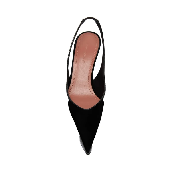 Amina Muaddi Anok Sling 90 in Black Patent, view 2