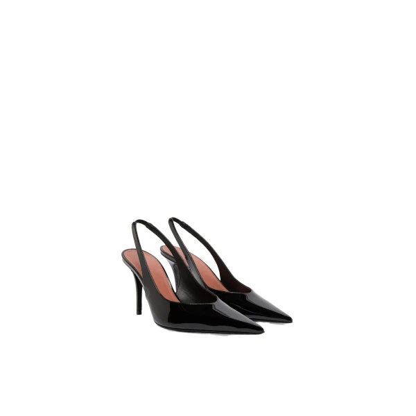 Amina Muaddi Anok Sling 90 in Black Patent, view 5