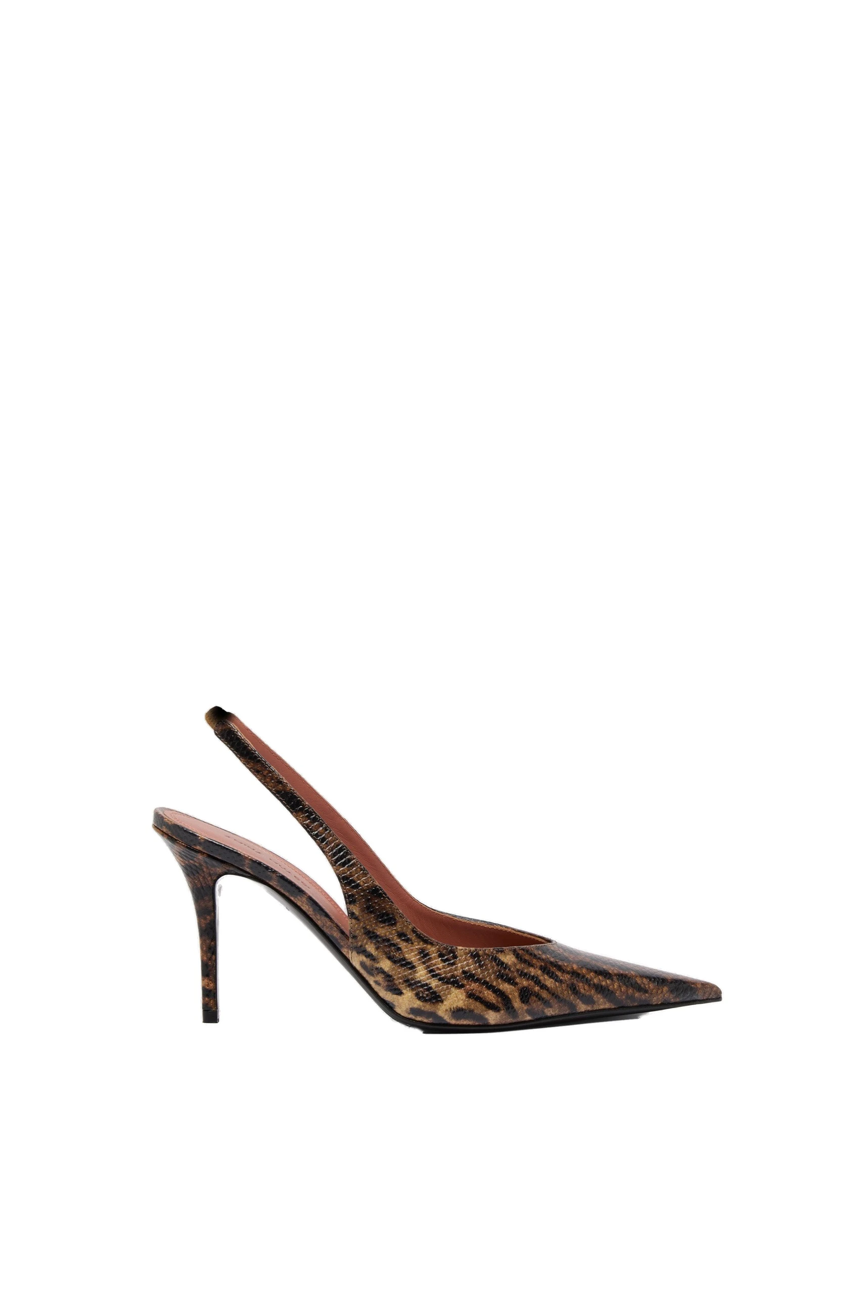 Amina Muaddi Anok Sling 90 in Leopard Snake | Luxury Shoes Amina Muaddi Anok Sling 90 in Leopard Snake