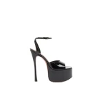 Amina Muaddi Aya Platform Sandal 155 in Black Patent and Silver Buckle