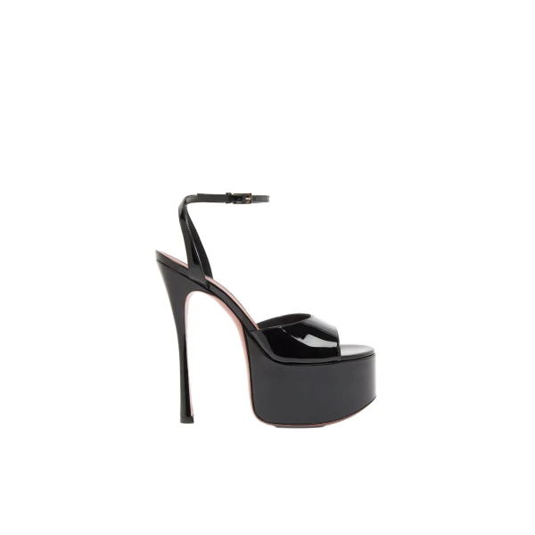 Aya Platform Sandal 155 in Black Patent and Silver Buckle