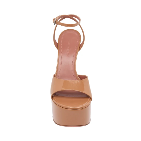Amina Muaddi Aya Platform Sandal 155 in Pearly Latte Patent, view 2