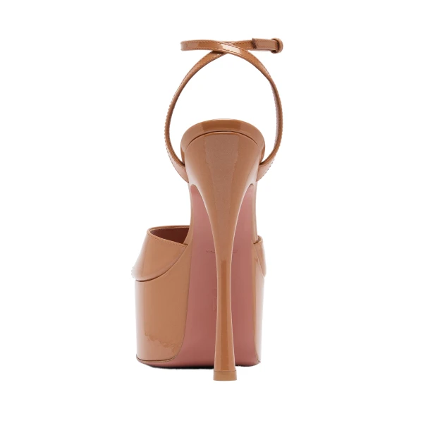 Amina Muaddi Aya Platform Sandal 155 in Pearly Latte Patent, view 3