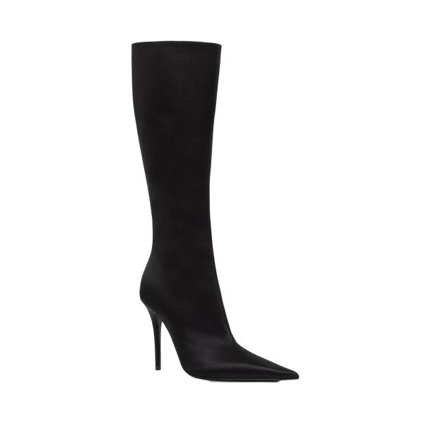 Amina Muaddi Barbara Boot 105 in Black Satin, view 2