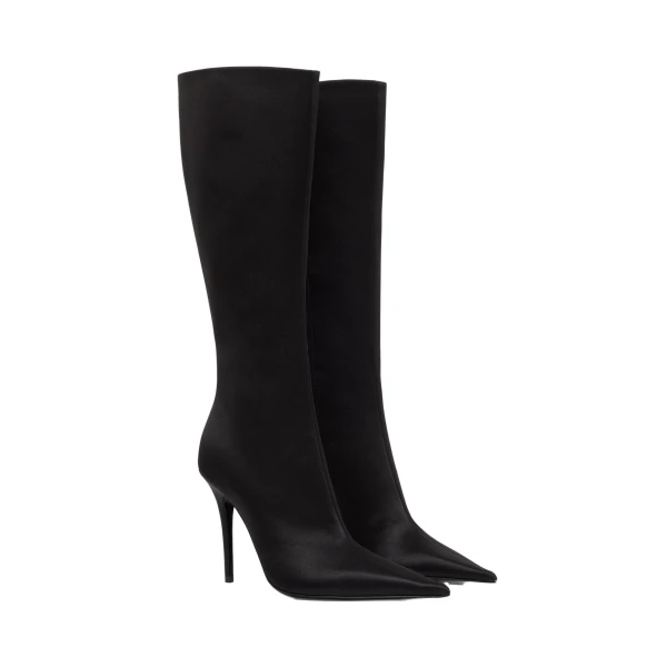 Amina Muaddi Barbara Boot 105 in Black Satin, view 4