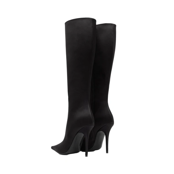 Amina Muaddi Barbara Boot 105 in Black Satin, view 5