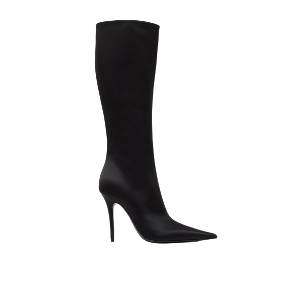 Amina Muaddi Barbara Boot 105 in Black Satin