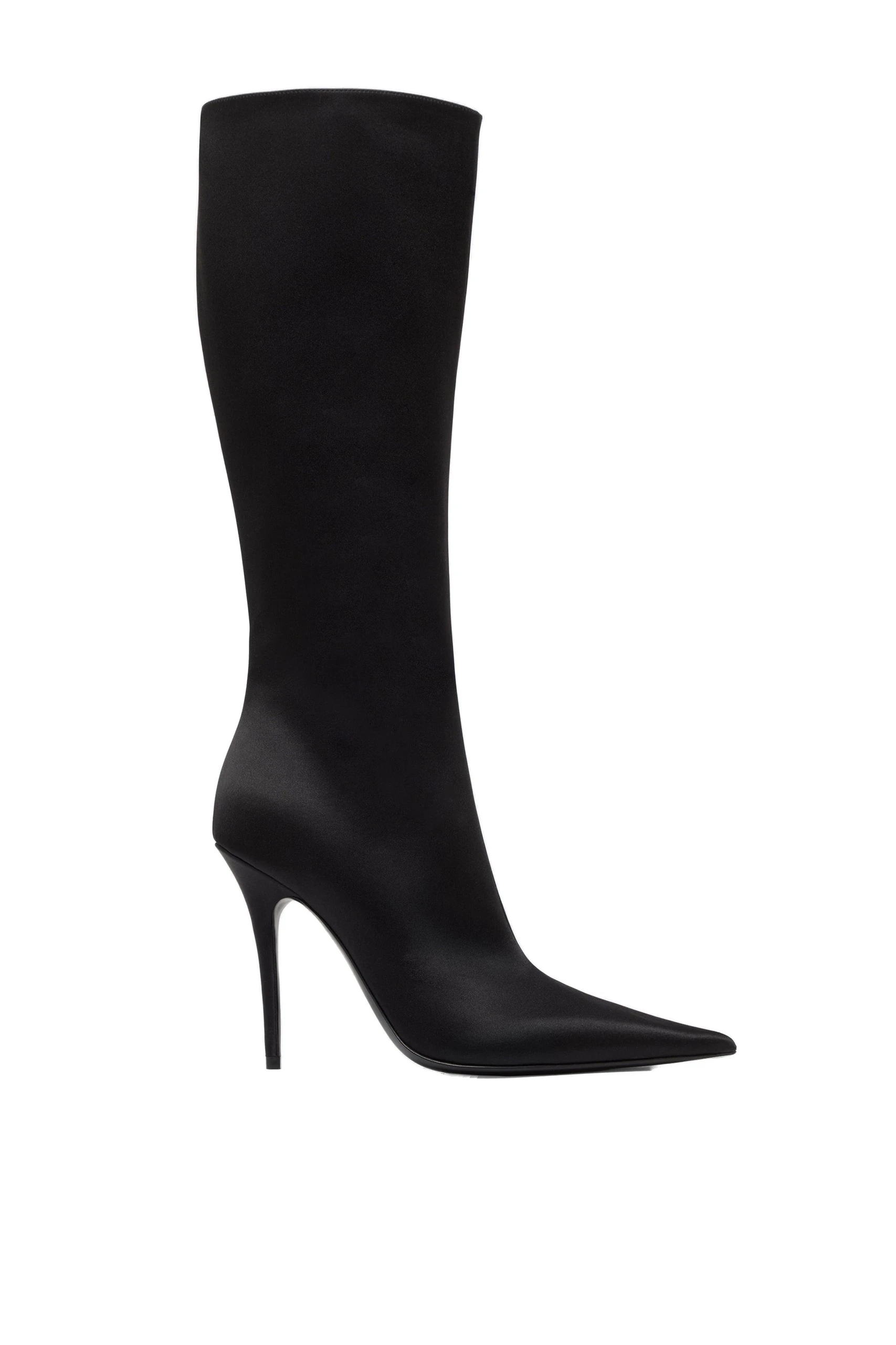 Amina Muaddi Barbara Boot 105 in Black Satin | Luxury Shoes Amina Muaddi Barbara Boot 105 in Black Satin