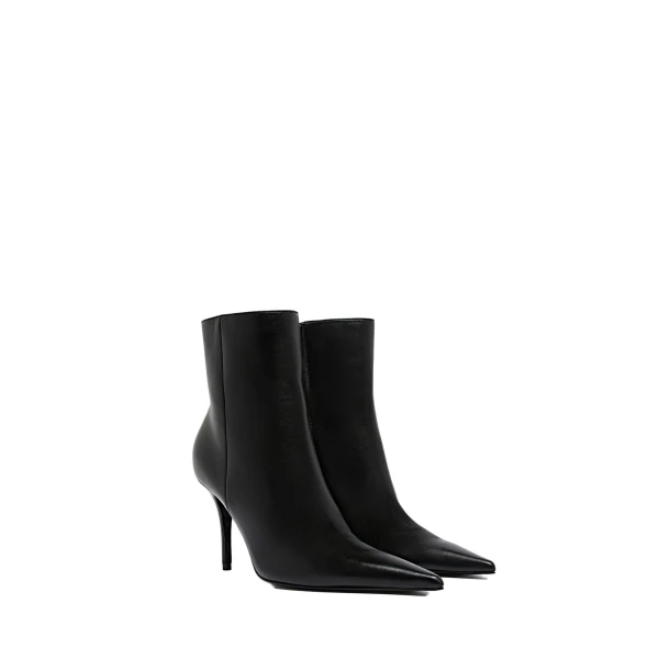 Amina Muaddi Barbara Bootie 90 in Black Nappa, view 4