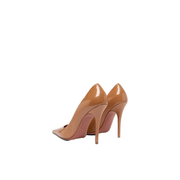 Amina Muaddi Barbara Pump 105 in Latte Pearly Patent, view 6