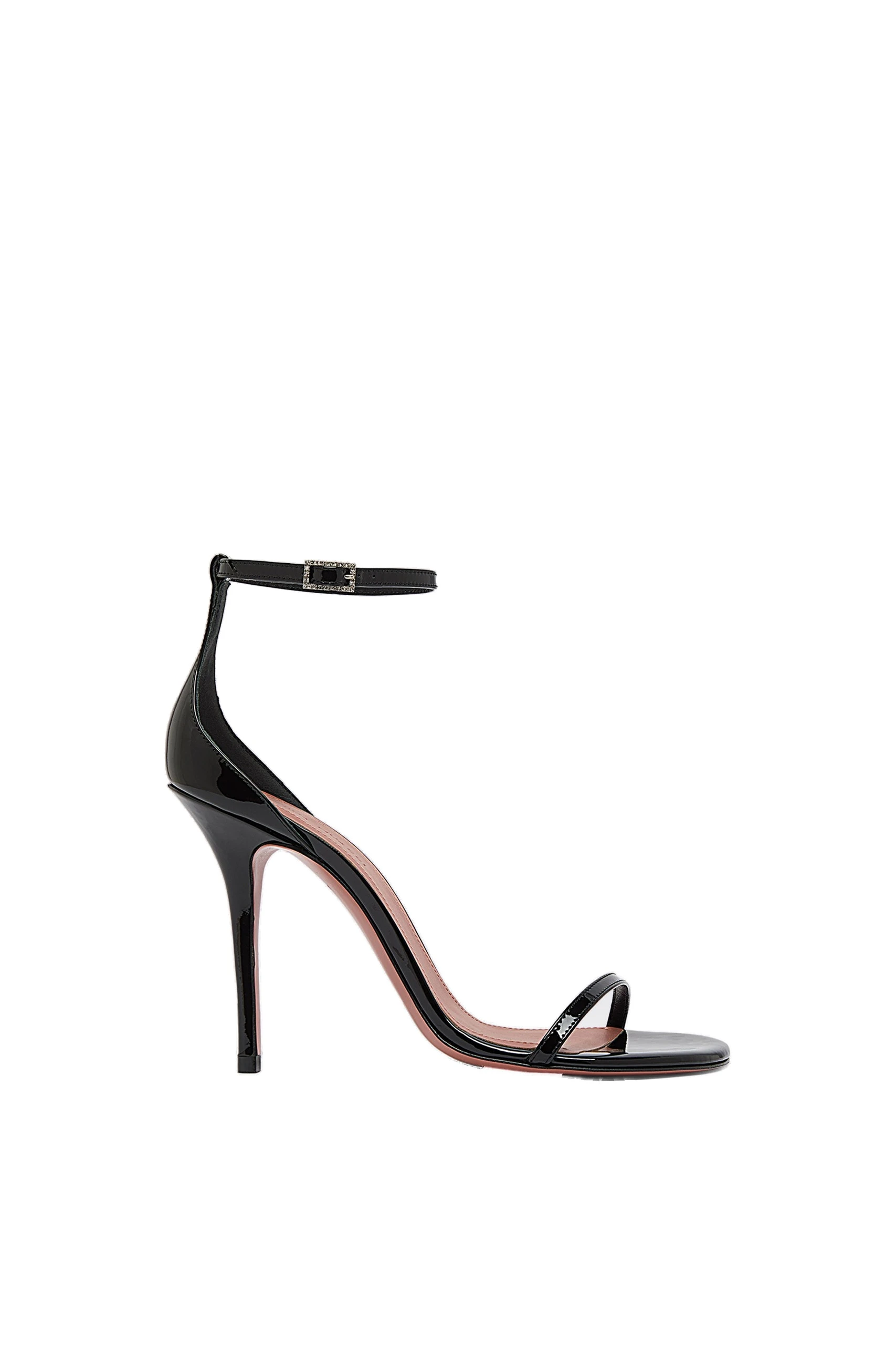 Amina Muaddi Barbara Sandal 105 in Black Patent | Luxury Shoes Amina Muaddi Barbara Sandal 105 in Black Patent