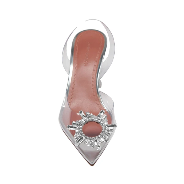 Amina Muaddi Begum Glass Sling 70 in Transparent PVC, view 2
