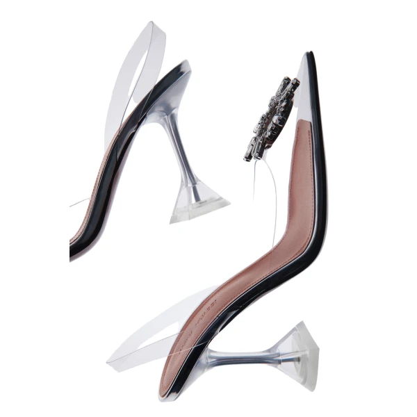 Amina Muaddi Begum Glass Sling 95 in Transparent PVC, view 3