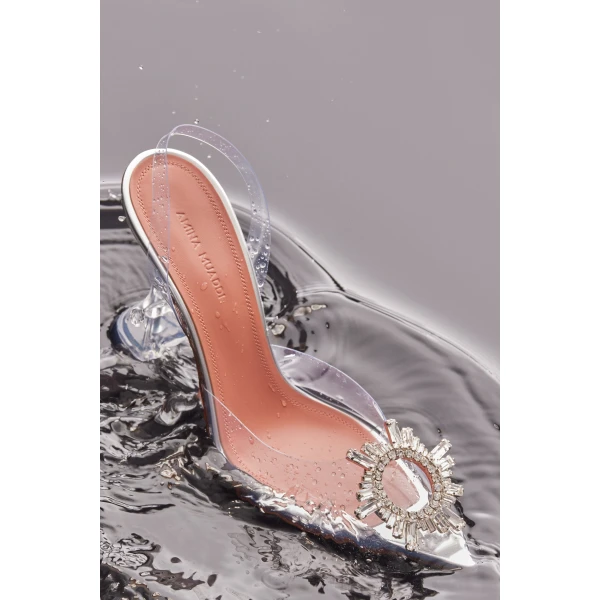 Amina Muaddi Begum Glass Sling 95 in Transparent PVC, view 5