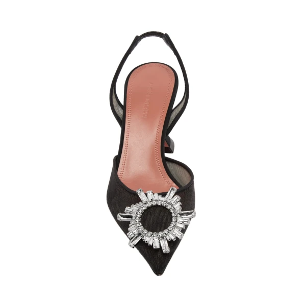Amina Muaddi Begum Mesh Sling 70 in Black Mesh, view 2