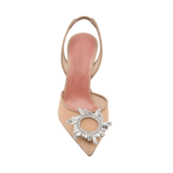 Amina Muaddi Begum Mesh Sling 95 in Beige Mesh, view 2