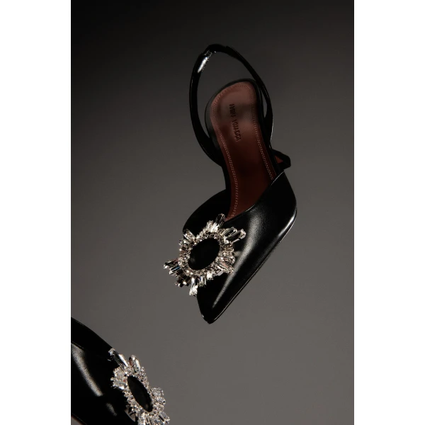 Amina Muaddi Begum Sling 70 in Black Nappa, view 4