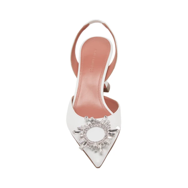 Amina Muaddi Begum Sling 70 in White Nappa, view 2