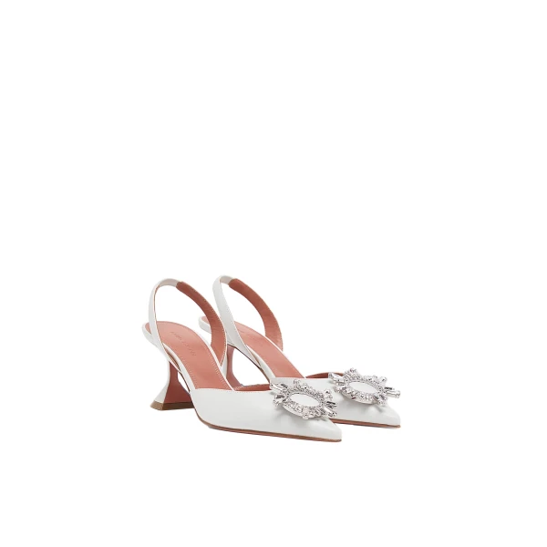 Amina Muaddi Begum Sling 70 in White Nappa, view 4
