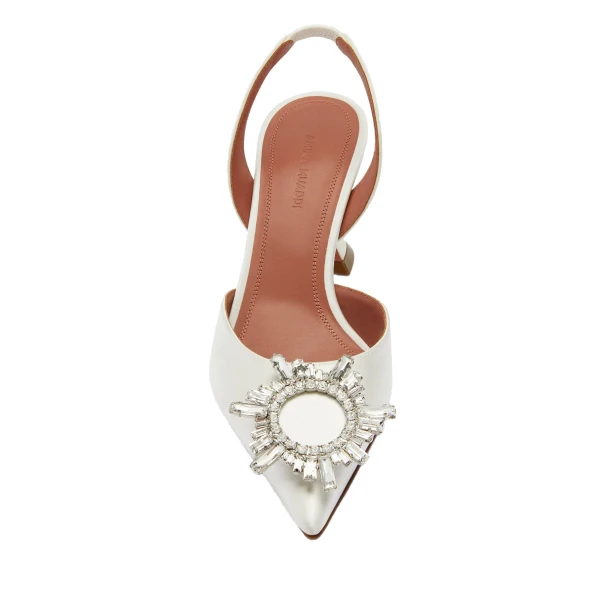 Amina Muaddi Begum Sling 70 in White Satin, view 2