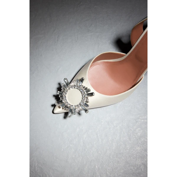 Amina Muaddi Begum Sling 70 in White Satin, view 4