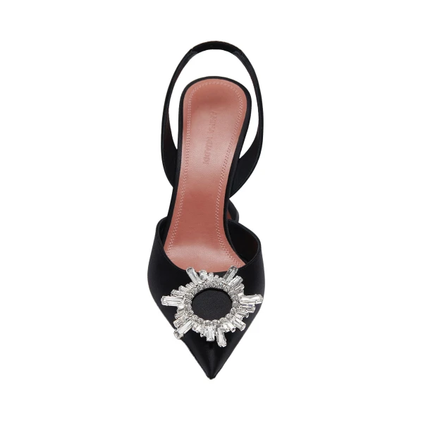 Amina Muaddi Begum Sling 95 in Black Satin, view 2