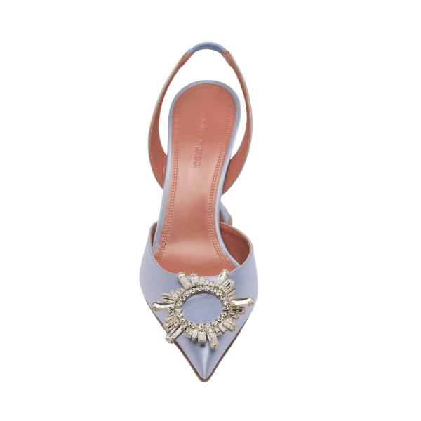 Amina Muaddi Begum Sling 95 in Lavender Grey Satin, view 2