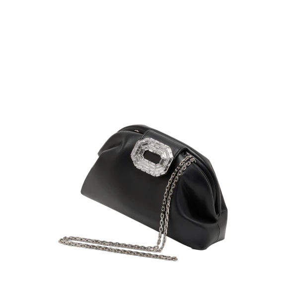 Amina Muaddi Camelia Clutch in Black Nappa, view 2