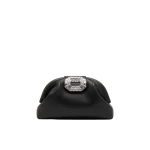 Amina Muaddi Camelia Clutch in Black Nappa