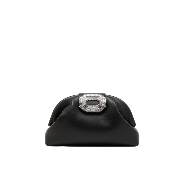 Amina Muaddi Camelia Clutch in Black Nappa