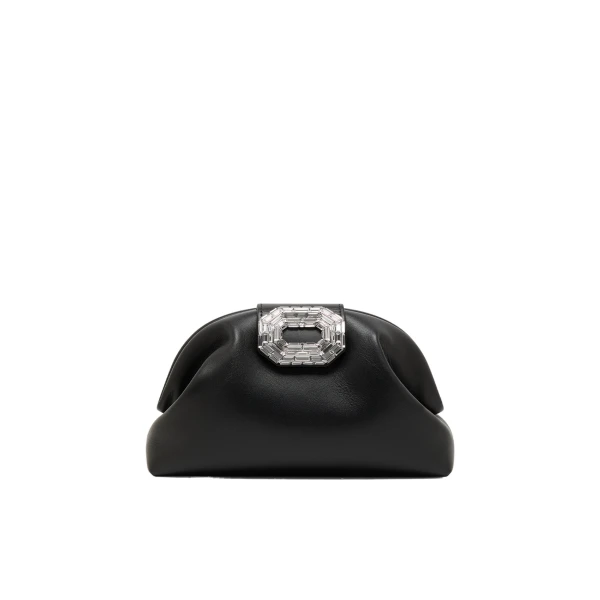 Amina Muaddi Camelia Clutch in Black Nappa