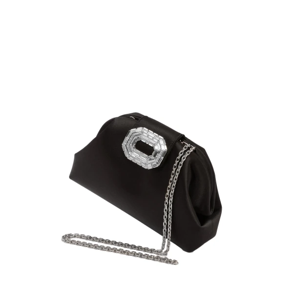 Amina Muaddi Camelia Clutch in Black Satin, view 2