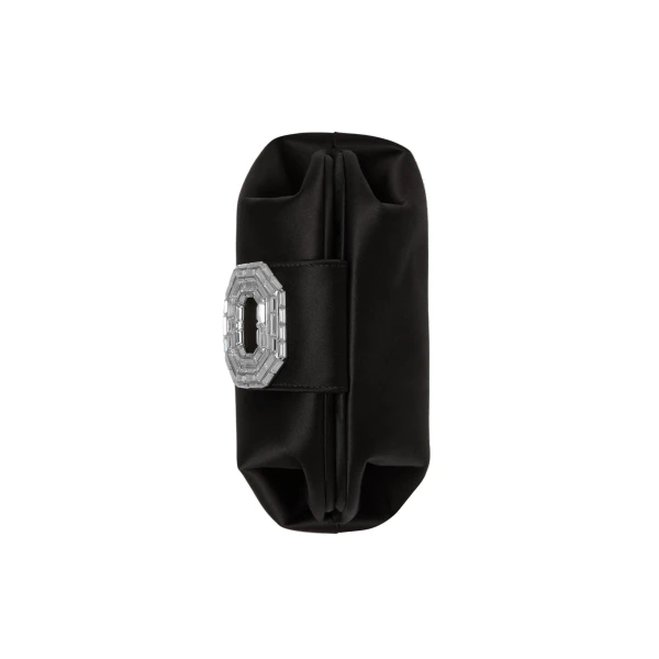 Amina Muaddi Camelia Clutch in Black Satin, view 4