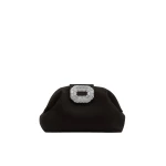 Amina Muaddi Camelia Clutch in Black Satin