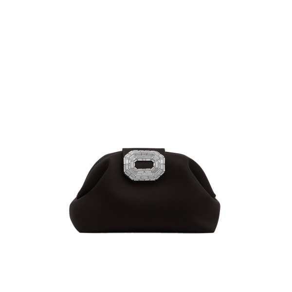 Amina Muaddi Camelia Clutch in Black Satin