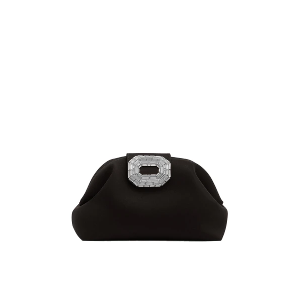 Camelia Clutch in Black Satin