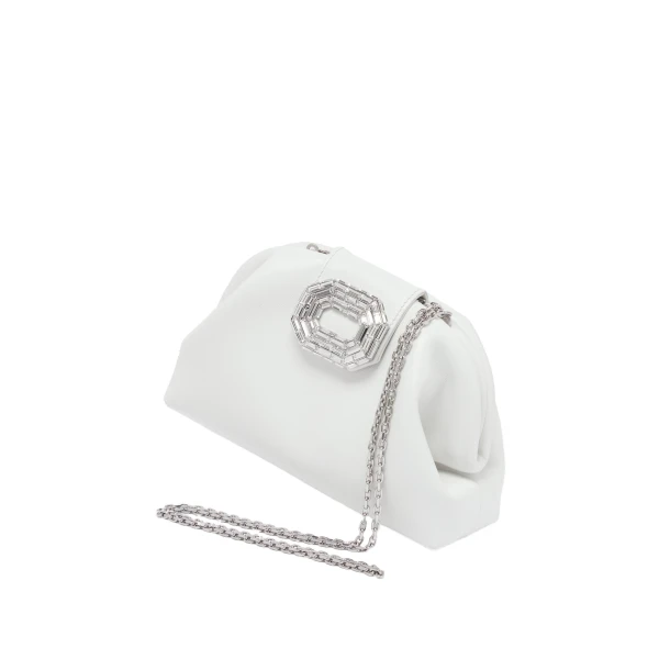 Amina Muaddi Camelia Clutch in White Nappa, view 2