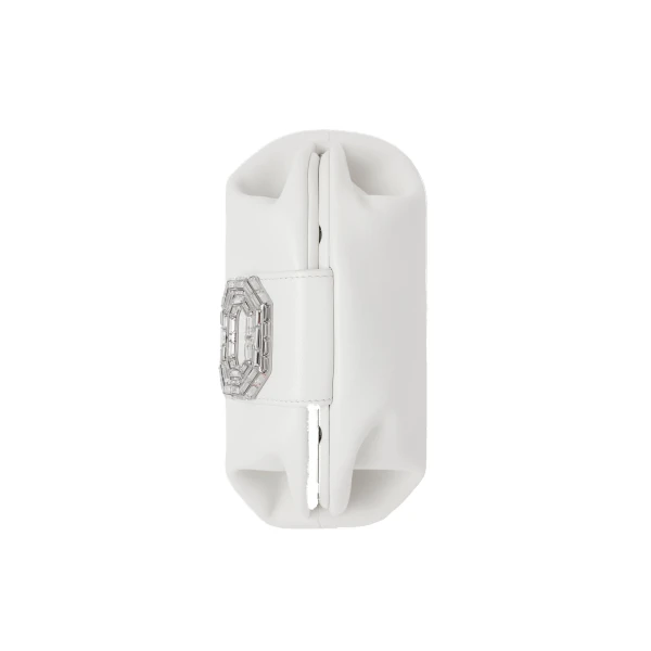 Amina Muaddi Camelia Clutch in White Nappa, view 4
