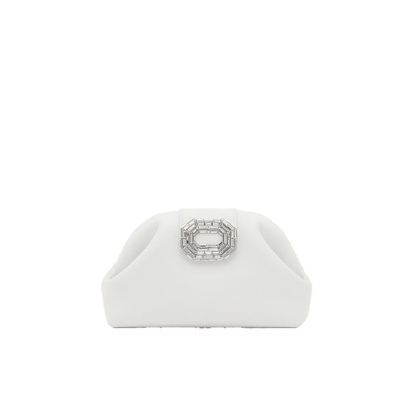 Amina Muaddi Camelia Clutch in White Nappa