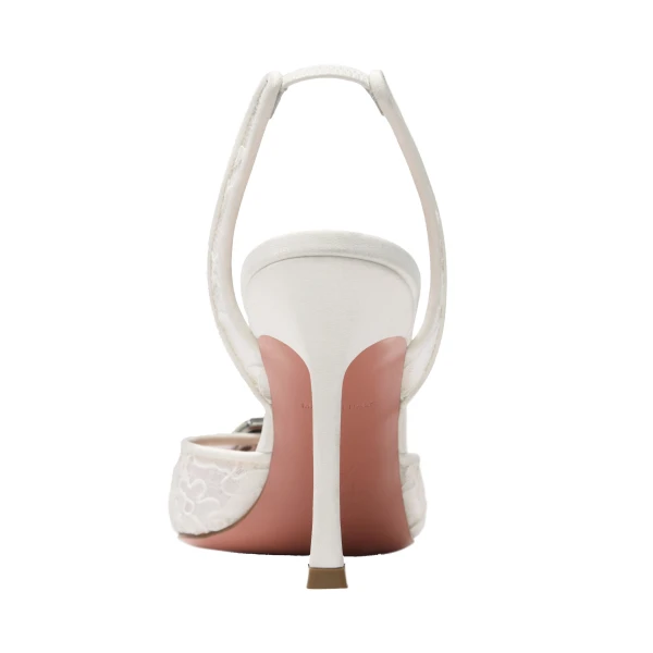 Amina Muaddi Camelia Lace Sling 90 in Ivory Lace, view 3