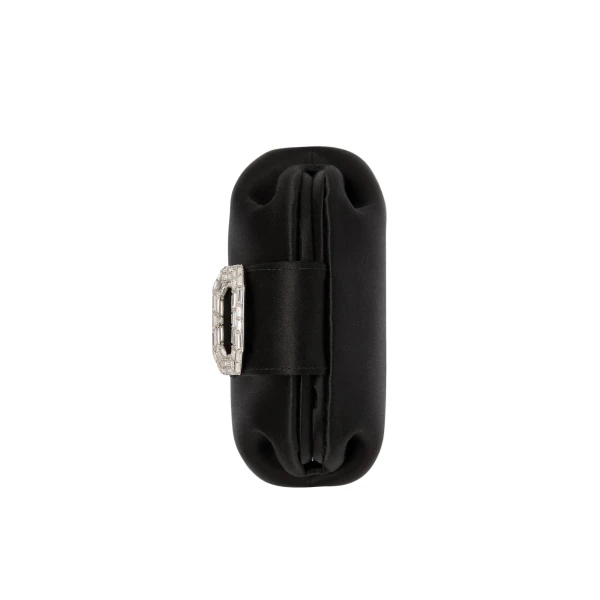 Amina Muaddi Camelia Micro Clutch in Black Satin, view 4