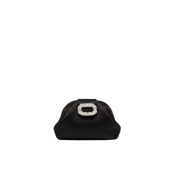 Amina Muaddi Camelia Micro Clutch in Black Satin