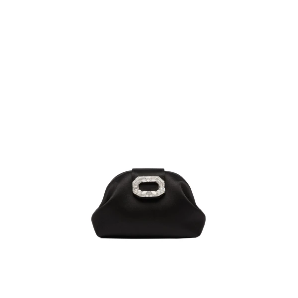 Camelia Micro Clutch in Black Satin