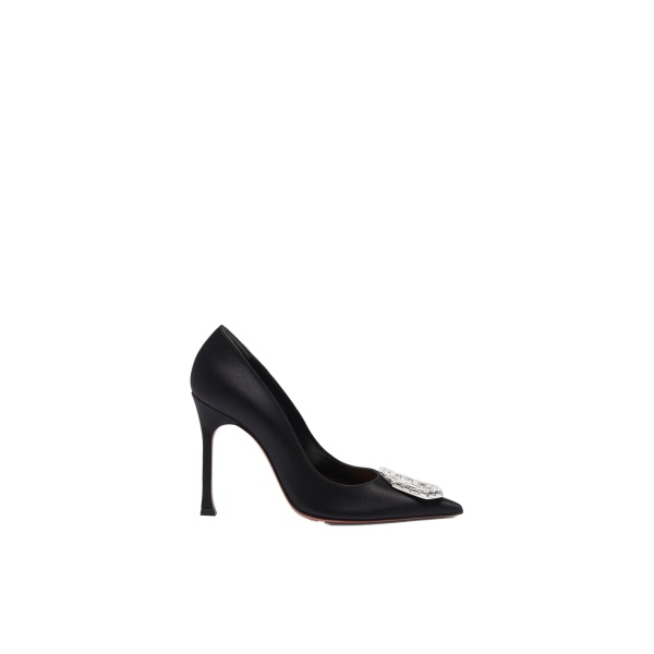 Amina Muaddi Camelia Pump 105 in Black Satin